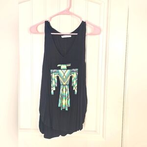 Black Sleeveless Top with Green Thunderbird